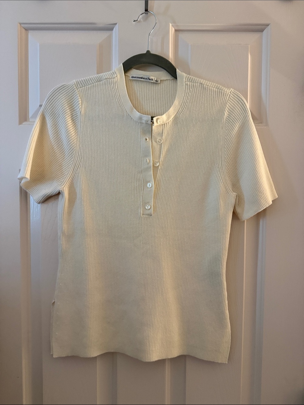 Abercrombie & Fitch Cream Ribbed Short Sleeve Henley